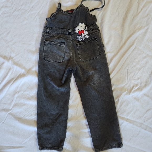 Zara Girls Peanuts Snoopy Woodstock Black Denim Overalls Size 9/10 - Picture 7 of 8